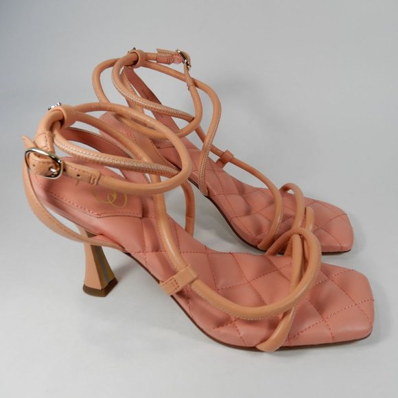 SAM EDELMAN Maven Strappy Heeled Square Toe SANDALS Size 8.5 Clay Pink Leather - Picture 6 of 11